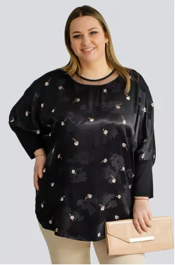 Блуза з сіточкою та принтом великих розмірів