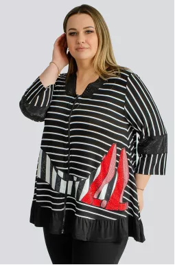 Смугаста блуза з блискавкою та стразами великих розмірів
