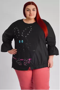 Блуза чорна з декором великих розмірів