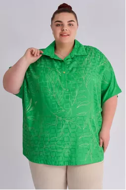 Блуза з золотавим принтом великих розмірів