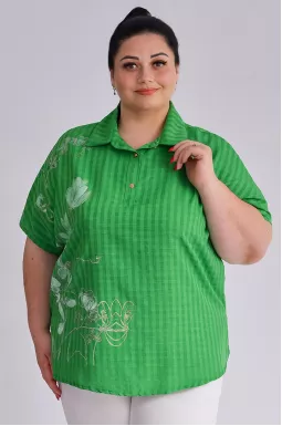 Блуза зеленого кольору з візерунком великих розмірів