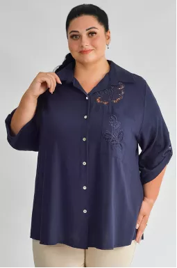 Блуза лляна з витинанкою великих розмірів
