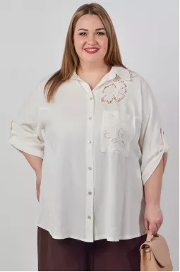 Блуза лляна з витинанкою великих розмірів
