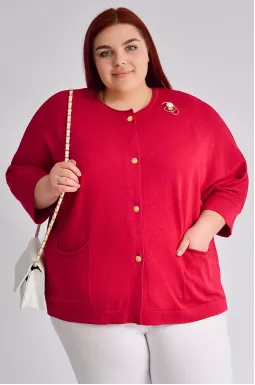 Блуза вязаная с пуговицами и украшением больших размеров