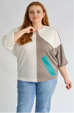 Блуза двоколірна з геометричним акцентом великих розмірів