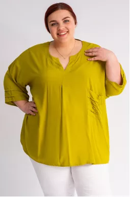 Блуза довга кольору оливка з кишенею великих розмірів