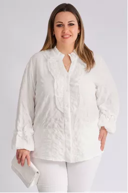 Блуза із жатки декорована мереживом великих розмірів