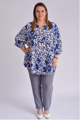 Блуза довга трапеція з абстрактним принтом великих розмірів