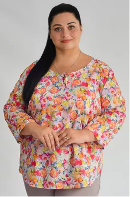 Блуза в принт стрейч котон великих розмірів