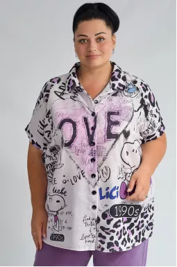 Блуза з яскравим арт-принтом та написами великих розмірів