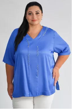 Атласна блуза з декором зі стразів великих розмірів