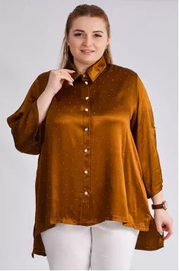 Вишукана блуза в коричневому кольорі зі стразами великих розмірів