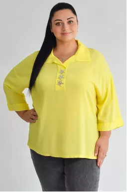 Блуза довга зі штапелю з декоративними елементами великих розмірів