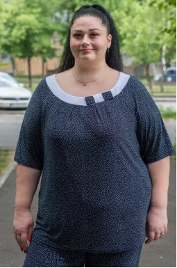 Блуза темно-синего цвета в горох больших размеров