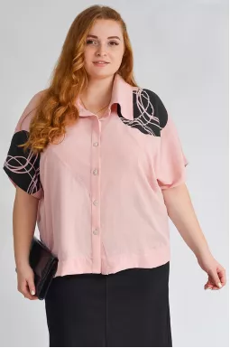 Коротка пряма блуза з абстрактним малюнком на рукавах великих розмірів