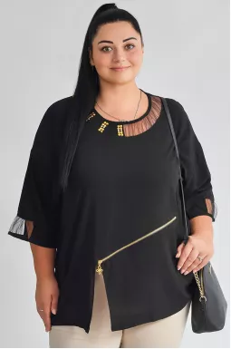 Блуза з сітчастими вставками і золотистим декором великих розмірів