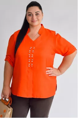 Довга блуза з фактурної тканини з декоративними камінцями великих розмірів