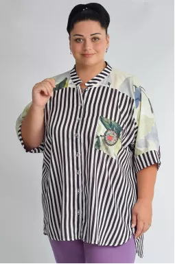 Блуза довга в смужку з декоративною кишенею великих розмірів