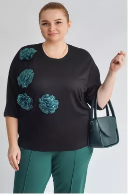 Блуза з текстильними квітами і намистинами великих розмірів