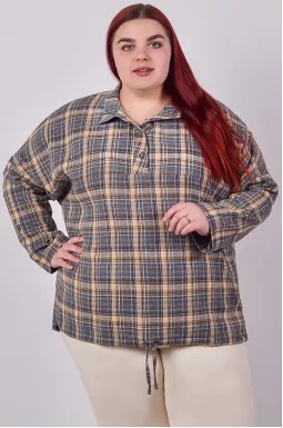 Блуза в клітинку з довгим рукавом великих розмірів
