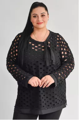 Чорна блуза з сітчастою в'язкою великих розмірів