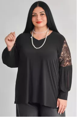 Довга блуза з елегантними фактурними рукавами великих розмірів