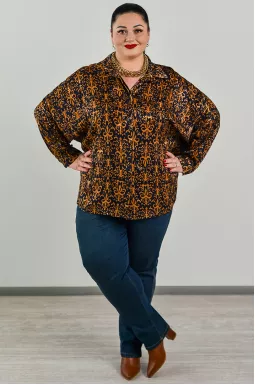 Стильная блуза из вискозного шелка с цветочным принтом больших размеров