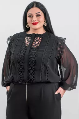 Блуза‑двійка з мереживним фактурним оздобленням великих розмірів