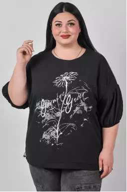 Блуза довга з квітковим мотивом та камінцями великих розмірів