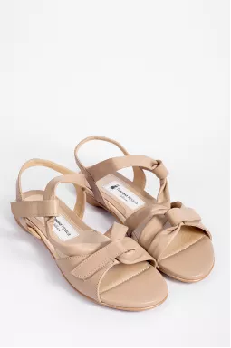 Шкіряні бежеві босоніжки на липучці великих розмірів 