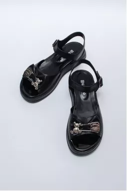 Босоніжки чорні шкіра з прикрасою великих розмірів