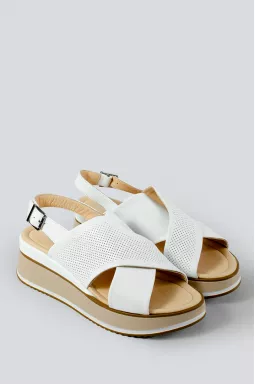 Босоніжки білі на танкетці великих розмірів