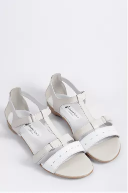 Бежево-білі шкіряні сандалі на липучках великих розмрів