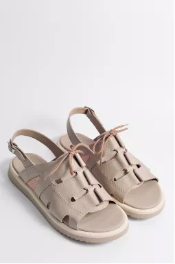 Босоніжки кольору візон на низькій танкетці великих розмірів