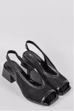 Босоніжки з фактурною сіткою та стразами в чорному кольорі великих розмірів