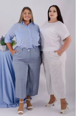 Брюки кюлоти в полоску батал