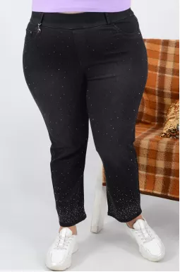 Джинсы 7/8 с поясом декорированные блестками батал