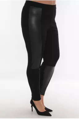 Узкие брюки со вставками из экокожи батал