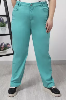 Брюки джинсовые бирюзовые супер батал