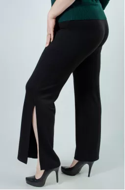 Чорні брюки кльош з розрізами супер батал