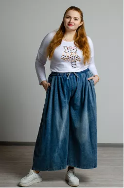 Джинсовая юбка-брюки макси больших размеров