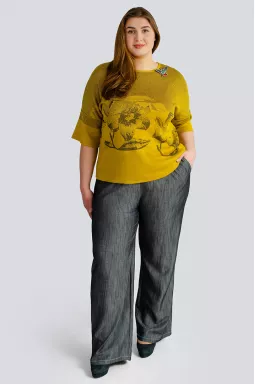 Брюки широкие в цветах деним и графит больших размеров