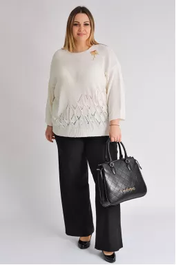 Брюки широкие черные с украшением больших размеров