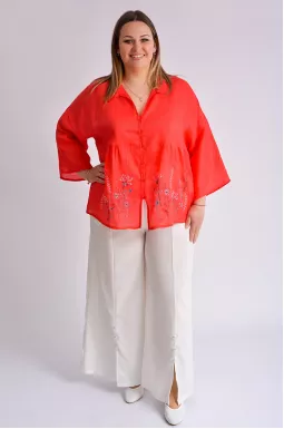 Брюки широкие с разрезами и пуговицами больших размеров