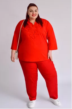 Брюки 7/8 у кольорах чорний та червоний великих розмірів