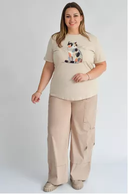 Брюки с люверсами и цепочкой больших размеров