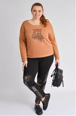 Брюки завужені чорні з золотавим принтом великих розмірів