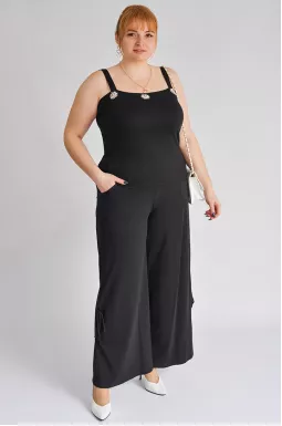 Брюки черные с вырезом и завязками больших размеров