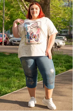 Капри джинсовые с напылением больших размеров