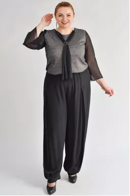 Широкі брюки в чорному кольорі з манжетами великих розмірів